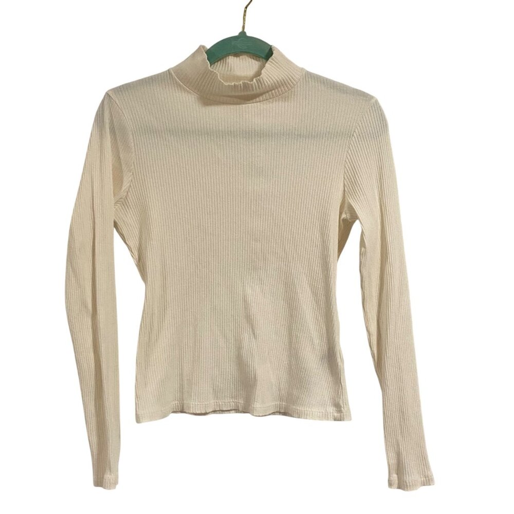 Anthro Maeve Mock Neck Ribbed Knit White Top Size XS